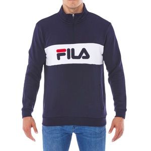 Fila Fleece Logo Pullover 1/4 Zip Blue Pockets NEW